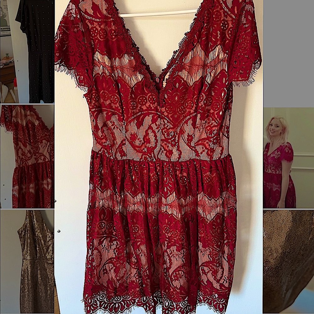 Alya Francesca’s Red Lace V-Neck Dress Size Large
